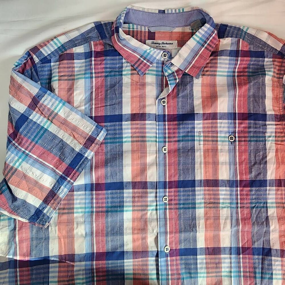 Tommy Bahama Nova Wave Plaid Short-Sleeve Button-up Shirt Men's Size XL H15